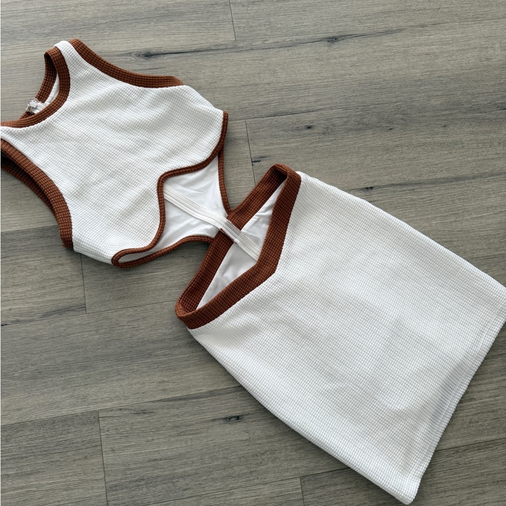 Sabo Skirt White and Tan Cut-Out Mini Dress